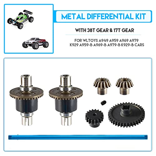 1/18 RC Car Metal Differential Kit 38T Gear 17T Gear Differential Carrier Drive Shaft Steering Hub Differential Gears Worn Gear for WLtoys A949 A959 A969 A979 K929 A959-B A969-B A979-B K929-B RC Car