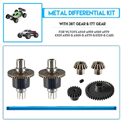 1/18 RC Car Metal Differential Kit 38T Gear 17T Gear Differential Carrier Drive Shaft Steering Hub Differential Gears Worn Gear for WLtoys A949 A959 A969 A979 K929 A959-B A969-B A979-B K929-B RC Car