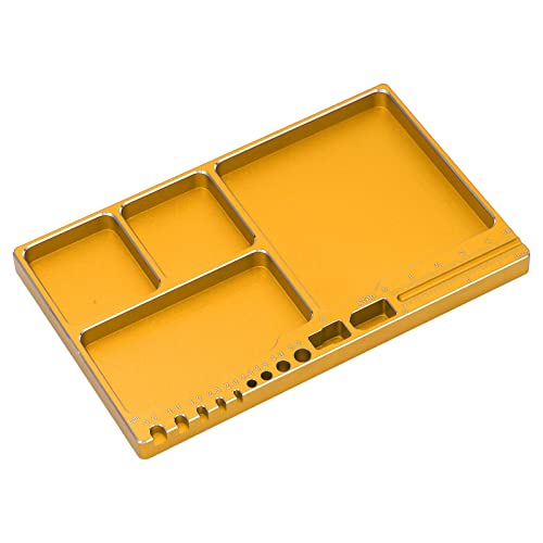 Magnetic Screw Tray, Aluminum Alloy RC Repair Tool Tray with Strong Magnetic Pad for Screws Nuts and Washers, Portable Magnetic Parts Tray for RC Cars Aircraft Helicopters (Gold) - color: Gold