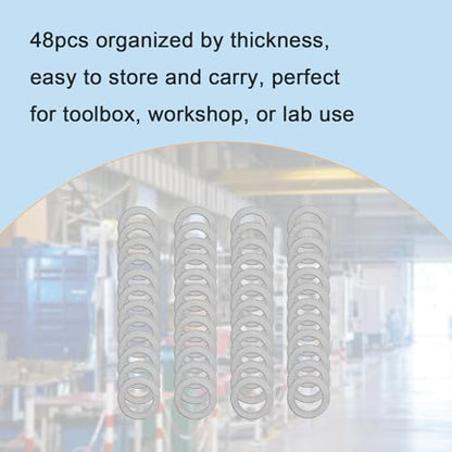 48 Pcs M10x16mm 304 Stainless Steel Shim Washers, Precision Thin Spacers | 0.1, 0.2, 0.3 and 0.5mm, 12 pcs each, flat spacer washers for M10 bolts, electronics assembly and mechanical repair - size: M10X16