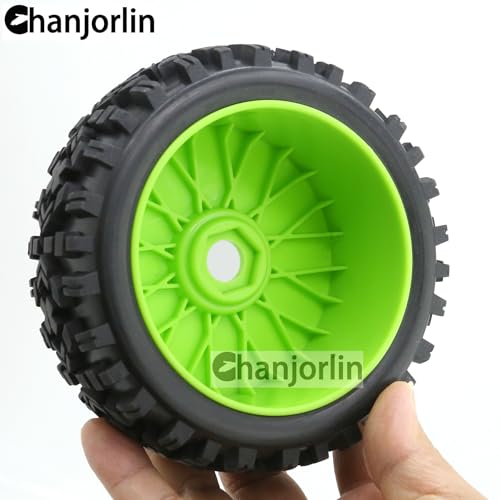 1/8 Buggy Tires OD 118mm and Wheels 17mm Hex Rubber RC Off Road Tyres for 1:8 Scale Buggy Truck Car HSP Kyosho MP10 VRX HPI Hobao ARRMA Typhon 6S 3S Talion Traxxas Losi 8ight 4PCS (Green) - color: Green