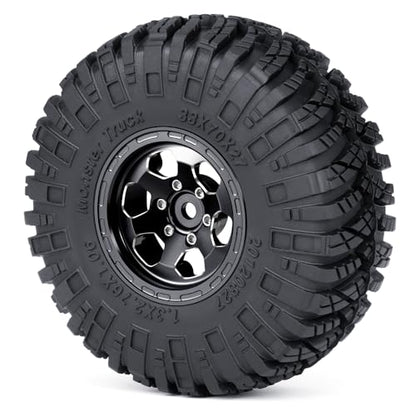 4PCS 1.3" Beadlock Wheel Tires Set Aluminum 1.3inch Beadlock Wheel Hub Wheel Rim ＆ 70mm/2.76inch Rubber Crawler Tires for 1/18 1/24 RC Crawler Car SCX24 TRX4M Upgrade Parts (Black) - color: Black