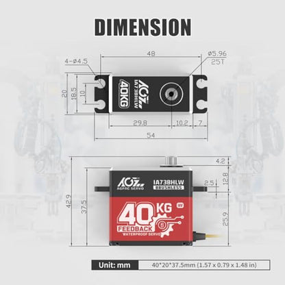 AGFRC 40KG IP67 Waterproof Position Feedback Servo (IA73BHLW) | 8.4V HV, 4-Wire Position Feedback, Programmable, Brushless Motor, Steel Gears, For Robotics & Industrial Use