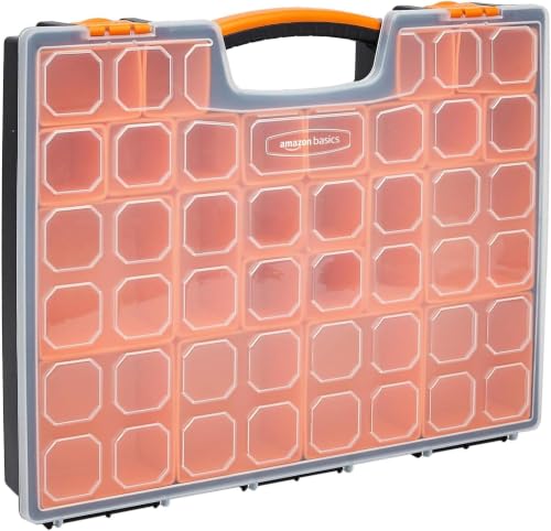 Amazon Basics 19-Removable Compartment Small Parts Organizer, Portable Hardware Storage Box with Customizable Compartments, Black, Orange, 16.5 x 13.2 x 2.4 inches (Pack of 8) - size: 16.5 x 13.2 x 2.4 inches (Pack of 8)