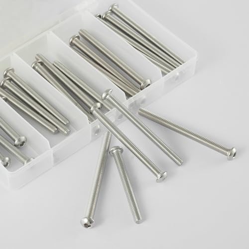 M6 x 60mm 65mm 70mm 75mm 80mm Button Head Socket Cap Screws Bolts, Stainless Steel 304, Metric Allen Hex Drive, Bright Finish, Fully Threaded, Assortment Kit 25PCS - size: Button M6x60-80mm