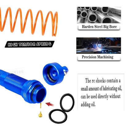 Aluminum Big Bore RC Shock Absorber Upgrades Part for 1/10 Slash 2WD 4x4,Stampede 2WD 4X4,Rustler 2WD 4X4,Hoss 2WD 4X4,Alloy 4PCS Front Rear RC Shocks w/Golden spring,Navy Blue - color: Navy Blue - Upgrades Part
