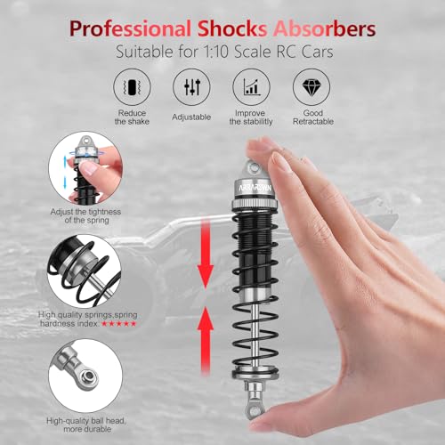 RC Car Rear Shocks Set 1/10 Update Parts Replacement of AR330551 | Compatible with Arrma 1/10 Typhon 3S/2S Granite 4x4 Bigrock Senton Aluminum Shock Absorber Assembled, (2Pack) - color: Gray Black 2Pcs R