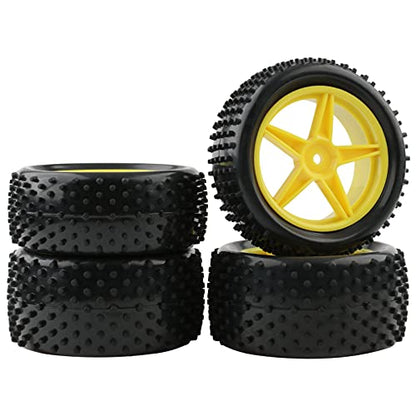 1/10 Buggy Tires & Wheels - Front 34mm Rear 41mm Off-Road Tires with 12mm Hex Yellow Rims, Compatible with Traxxas Bandit VXL, Redcat Tornado, Tamiya - color: Yellow