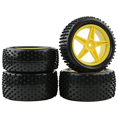 1/10 Buggy Tires & Wheels - Front 34mm Rear 41mm Off-Road Tires with 12mm Hex Yellow Rims, Compatible with Traxxas Bandit VXL, Redcat Tornado, Tamiya - color: Yellow