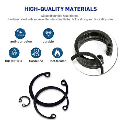Boatsea 300-Pcs Internal Circlip Snap Retaining Clip Ring Assortment Set, Alloy Steel Internal Snap Ring Circlip Snap Retaining Clip Ring Assortment Set, Includes 15 Sizes of M8-M36 - size: Internal Retaining 300PCS