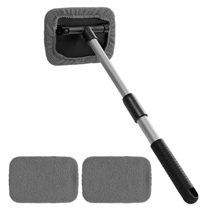 Windshield Cleaning Tool, Car Cleaning Window Tool, Car Window Cleaner with Unbreakable Extendable Handle and Microfiber Cloth, Scratch-Free Car Cleaning Brush for Auto Glass Wiper (Gray) - color: Gray