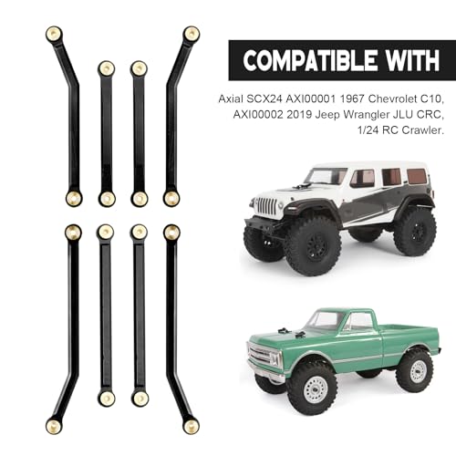 High Clearance Steering Links Set for Axial SCX24 C10 AXI00001 Wrangler JLU AXI00002, 8PCS (Black) - color: Black