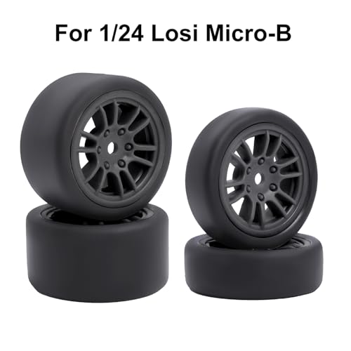 Pre-Mounted On-Road Drift Racing Wheel Tire Set Direct Pin Mount for 1/24 LOSI Micro-B WLtoys 244016-4PCS Rims Hub with Tires (Black) - color: Black
