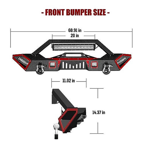 Steel JK Front Bumper with Winch plate is Applicable to 2007-2026 Wrangler JK/JL&2020-2021-2026 Gladiator JT, Black Textured Bumper with LED Light Bar & D-Rings - size: 2007-2026 JK/JL/JT Front Bumper with LED Lights