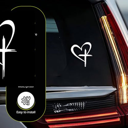 3 PCS Love Cross Rearview Mirror Window Sticker, Trust in God Waterproof Rear Windshield Body Decorative Sticker, DIY Tuning Accessory for Most Cars Trucks SUVs (White)