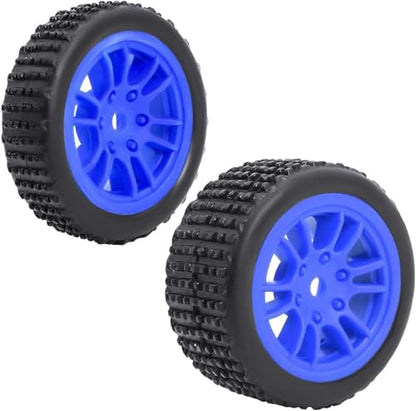 4PCS Pre-Mounted Pin Buggy RubberTires and Wheel Rims Set 7MM Hexagon for 1/24 Losi Micro-B RC Car Upgrades Parts (Blue) - color: Blue
