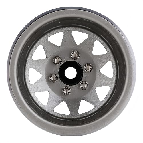 4PCS AMK 1.9 Steel Beadlock Wheels with 12mm Hex & -8.9mm Offset Wheel Rims for 1/10 RC Rock Crawler TRX4 TRX6 SCX10 CAPRA-10 Redcat Gen8 1.9 Wheels Upgrade (Gray) - color: Gray