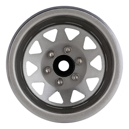 4PCS AMK 1.9 Steel Beadlock Wheels with 12mm Hex & -8.9mm Offset Wheel Rims for 1/10 RC Rock Crawler TRX4 TRX6 SCX10 CAPRA-10 Redcat Gen8 1.9 Wheels Upgrade (Gray) - color: Gray
