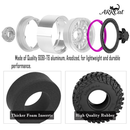 Alloy 2.2 Wheel Tires for 1/10 TRX4 TRX6 SCX10 SCX10 II SCX10 III SCX10 Pro Gen7/8 D90 VS4-10 MST CFX RC Crawler Car,RC 2.2 Beadlock Wheel Off Road Buggy Rally RC Truck Tires,Silver - color: Silver - (Alloy 2.2 Tires)