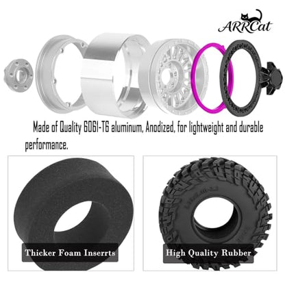 Alloy 2.2 Wheel Tires for 1/10 TRX4 TRX6 SCX10 SCX10 II SCX10 III SCX10 Pro Gen7/8 D90 VS4-10 MST CFX RC Crawler Car,RC 2.2 Beadlock Wheel Off Road Buggy Rally RC Truck Tires,Silver - color: Silver - (Alloy 2.2 Tires)