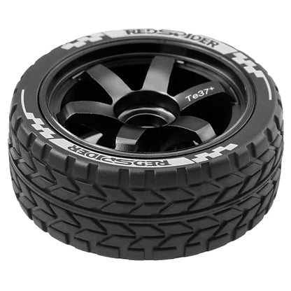 REDSPIDER•1/10 On Road Tires and Aluminum Wheels（4PCS） 12mm Hex RC Rally Racing Tyres OD 2.56" for Tamiya TT01 TT02 XV01 TA06 A959 PTG2 HPI KYOSHO PTG2 (Black) - color: Black