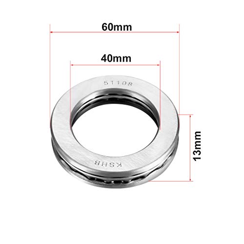 uxcell 51108 Thrust Ball Bearings 40mm x 60mm x 13mm Chrome Steel ABEC3 Single Row Roller 2pcs - size: 40mmx60mmx13mm