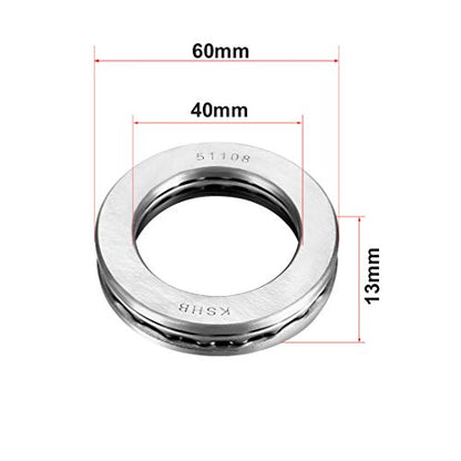 uxcell 51108 Thrust Ball Bearings 40mm x 60mm x 13mm Chrome Steel ABEC3 Single Row Roller 2pcs - size: 40mmx60mmx13mm