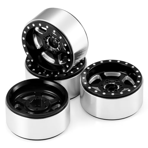 1.3inch Aluminium Beadlock Wheel Hub Rims for Axial SCX24 TRX4M 1/18 1/24 RC Crawler Car Upgrade Parts (Black) - color: Black