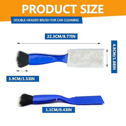 Double Head Car Detailing Brush 2-Pack - Double Ended Portable Dust Brush for Dashboard, Vents, Screens & Trim - Soft Car Cleaning Tool 2-in-1 Cleaning Tools Kit(Blue)
