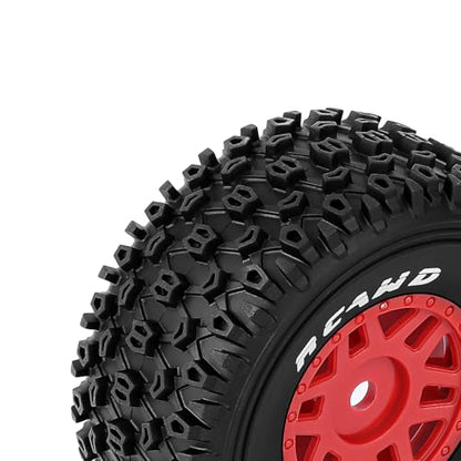 RCAWD Mojave Grom & 1/16 Slash 4X4 Pre-Glued Wheel Tire Sets, Balance Grip & Durability Nylon Rubber 12mm Hex Adapter 4mm for Traxxas & ARRMA Upgrades Part All Terrain Adaptation 4pcs Red - color: Red
