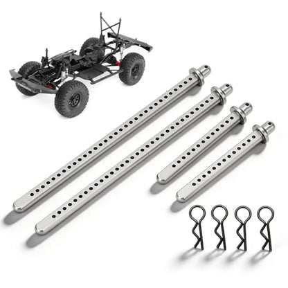 4Pcs Aluminum Alloy Front Rear Extended Body Post Mount RC Accessories for Axial SCX10 90046 1/10 RC Car with R Clips with Multiple Positioning Holes