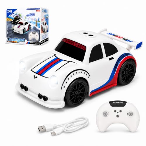 BYTEWAR Toddler Remote Control Car, Follow & Escape Modes, 360° Stunt Drift | Electric Hobby RC Car Toys, Christmas Birthday Gifts Toys for Kids Boys Girls 3 4 5 6 7 8 Years Old - color: White Car