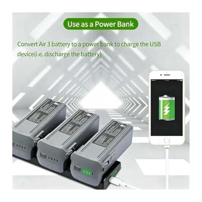Charger, Dual-Port USB-A/USB-C Drone Battery Charging Manager, 3-in-1 Fast-Charging Hub, Compatible with DJI Air 3S