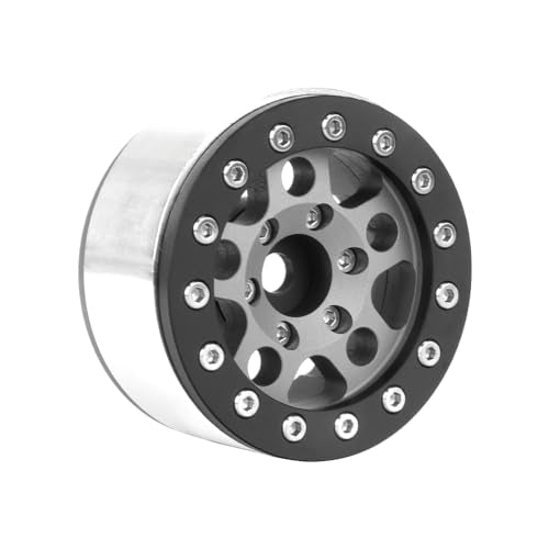 4PCS 1.55 Inch Aluminum Alloy Metal 5Spoke Beadlock Wheel Rim Hubs Replacement Accessory for AX90069 D90 TF2 CC01 Tamiya 1/10 RC Crawler Car Upgrade Parts (Black) - color: Black