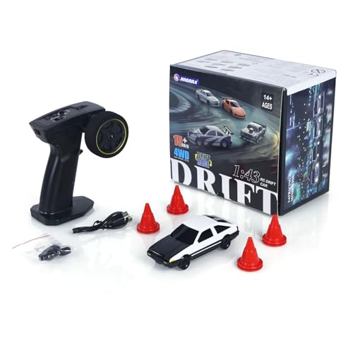 TOUCAN RC HOBBY 1/43 Rc Drift Car AE86 15km/h High Speed 2.4G Radio Controlled Racing Vichle Fully Proportional 4WD RTR Mini Model Dual Hazard Lights Radio Battery 14+ - color: White