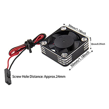 ShareGoo Alloy Brushless Motor ESC Cooling Fan Heatsink 28000RPM 30x30mm JST Plug for 1/8 1/10 1/12 RC Car 540 550 Brushless Motor,3010 (Black-Silver) - color: Black-Silver