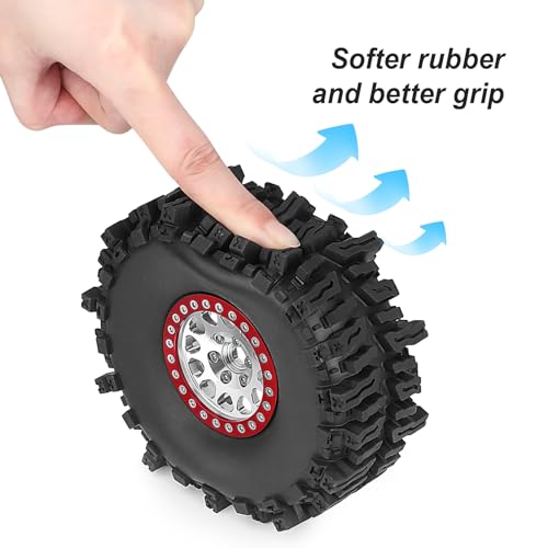 HobbyPark Soft Rubber 1/10 RC Crawler 1.9 Mud Slingers Tires 4.7inch 120mm and 1.9 Beadlocks Wheels Set for Scale RC4WD Axial SCX10 TRX4 Redcat Gen 8 Good Grip w/Foams (Silver & Red Rims) - color: Silver & Red Rims