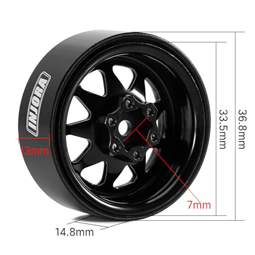 INJORA -4.05mm Offset Stamped Steel 1.3" Wheels for 1/24 1/18 RC (Black) - color: Black