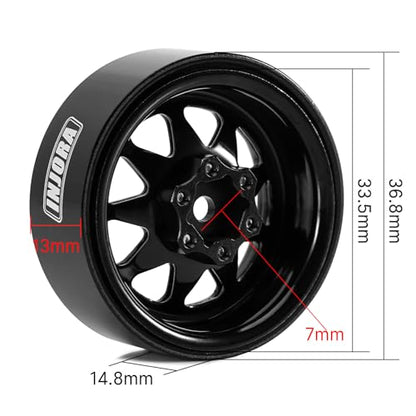 INJORA -4.05mm Offset Stamped Steel 1.3" Wheels for 1/24 1/18 RC (Black) - color: Black