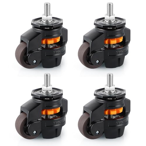 Skelang 4 Pcs Stem Leveling Machine Caster, Retractable Caster Wheel for Industrial Machine Equipment, Heavy Workbench, Movable Furniture, Total Load Capacity 2200Lbs