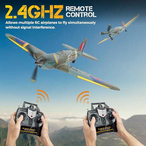 CKYSCHN RC Plane 4 Channel & X-Pilot Gyro, Spitfire RC Airplanes for Adults | VOLANTEXR RTF Remote Control Airplane with 3-Level Mode for All Skill Levels, One Key Aerobatic for Beginners - color: Green-76112