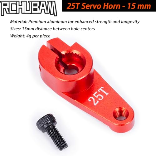 RCHUBAM Universal Aluminum 25T Servo Horn Steering‑Arm for 1/10 RC Car | 2Pcs 25T (15mm),Servo Horn with Screw for Futaba Savox Power HD HSP Servos Motor - style: 2Pcs 25T (15mm)