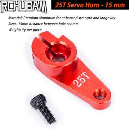 RCHUBAM Universal Aluminum 25T Servo Horn Steering‑Arm for 1/10 RC Car | 2Pcs 25T (15mm),Servo Horn with Screw for Futaba Savox Power HD HSP Servos Motor - style: 2Pcs 25T (15mm)
