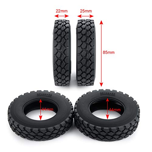 RC-Hub 4pcs RC Rubber Tires Wheel Tires for 1/14 Tamiya Tractor Trucks Trailer Cargo Tow Drag (22mm) - size: 22mm