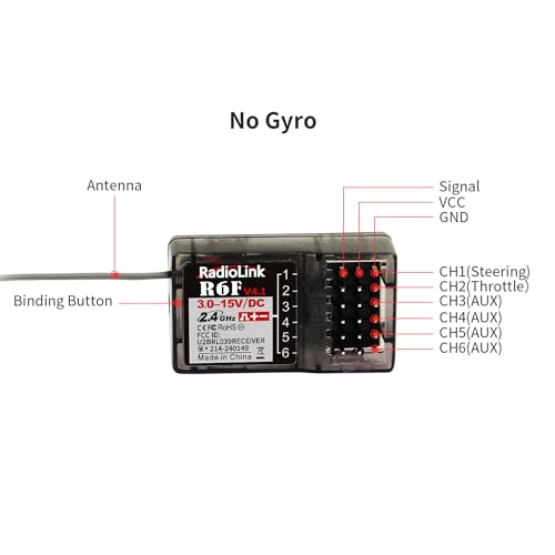 Radiolink R6F 2 PCS 2.4Ghz RC Car/Boat Receivers 6 Channels Low Response Latency RC Training Lightweight for Remote Controller RC4GS V3 RC6GS V3 RC8X (No Gyro)