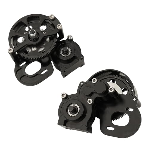 Full Metal Transmission Assembled Gearbox with Steel Gear Set Compatible with Axial SCX10 I II 1/10 RC Crawler Upgrade Parts,Half Open Shell - color: Black