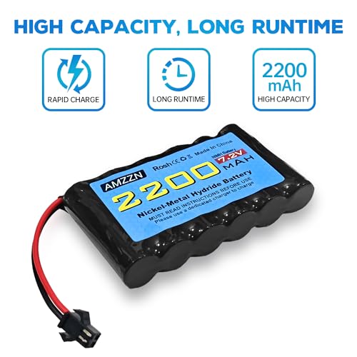 7.2V 2200mah AA NiMH Battery with SM-2P Plug and USB Charging Cable for Huina 1550 550 RC Excavator, Car, Truck, Engineering Vehicle, TR-211 RC Toy Car Battery