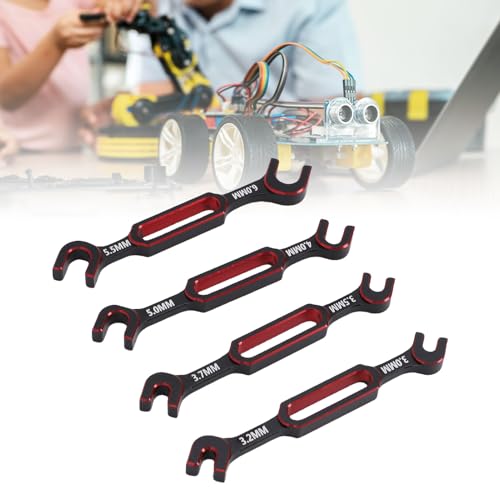 RC Tools, 4PCS RC Wrench Set Turnbuckle Nut Ball Joint Remover 3.0 3.2 3.5 3.7 4.0 5.0 5.5 6.0mm Aluminum Alloy Repair Tool for Remote Control Cars Drones Crawlers (Red) - color: Red