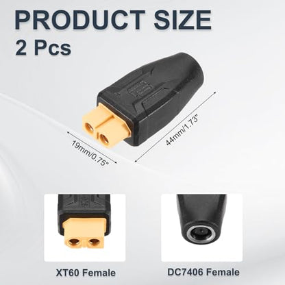 MECCANIXITY 2 Pack XT60 Adapter, XT60 Female to DC7406 Female 7.4 x 0.6mm Wireless Adapter, XT60 Connectors Wireless for Solar Panel, Laptop Power Supply - style: XT60 Female to DC7406 Female