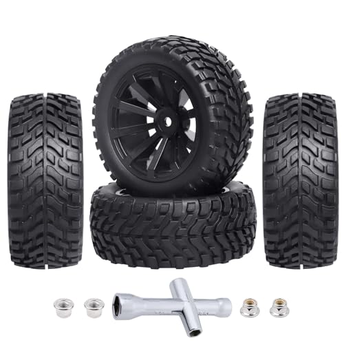 12mm Hex Wheels and Rubber Tires (Hight 2.99 inch / 76mm) for RC 1/10 On-Road Touring Car, Set of 4